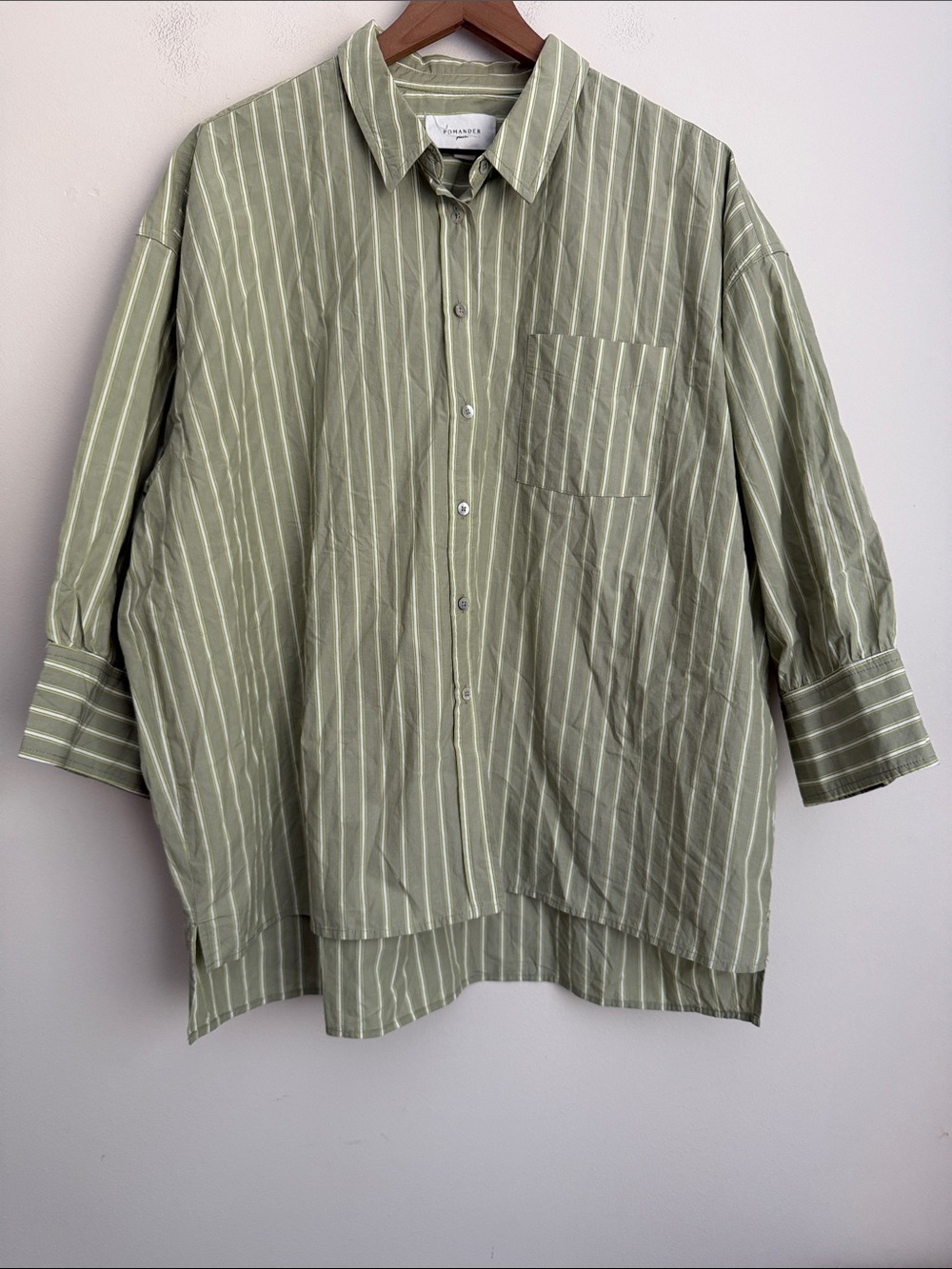 POMANDER PLACE Green White Pinstripe Adair Boyfriend Shirt Button Down Blouse XL